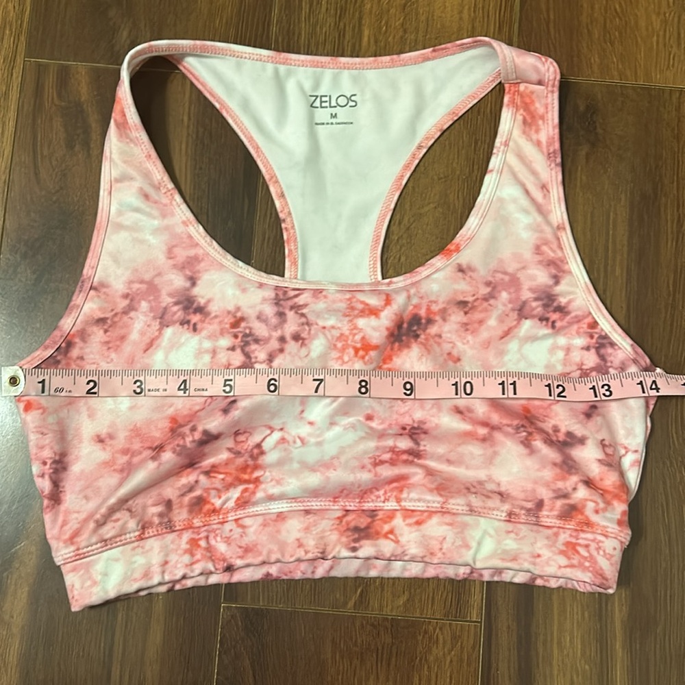 Zelos Pink Tie Dye Sports Bra Medium Racerback Workout Yoga Athletic Top - Picture 6 of 9
